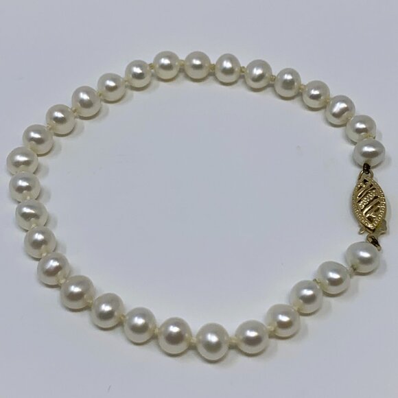 Freshwater Pearl Beaded Bracelet 14K Gold Clasp Size 6 3/4" - Picture 9 of 14